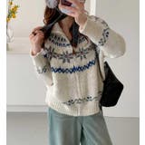 ベージュ | フェアアイル柄フルジップニットセーター | Bifrost