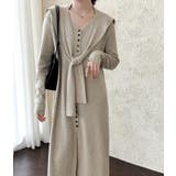 ベージュ | 結びデザインのツーピースニットワンピース | Bifrost