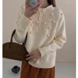 ホワイト | フラワー刺繍とボタンアクセントの可愛らしいニットセーター | Bifrost