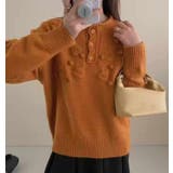 オレンジ | フラワー刺繍とボタンアクセントの可愛らしいニットセーター | Bifrost