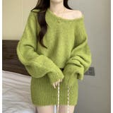 オフショルダーデザインのオーバーサイズニットワンピース | Bifrost | 詳細画像9