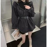 ブラック | ベルト付きデニムシャツ オフショルダーデザイン | Bifrost