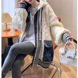 デニムパッチワークケーブルニットパーカー | Bifrost | 詳細画像1