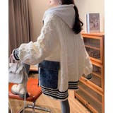 グレー | デニムパッチワークケーブルニットパーカー | Bifrost