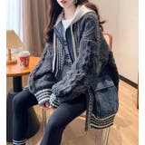 デニムパッチワークケーブルニットパーカー | Bifrost | 詳細画像7