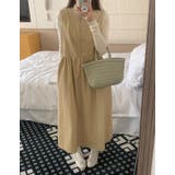 ベージュ | ボタンアクセントのキュートなノースリーブワンピース | Bifrost