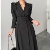 ブラック | シルエット美が際立つ！ウエストアクセントのワンピース | Bifrost