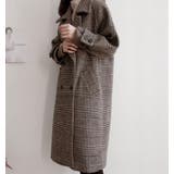 チェック柄デザイン 大きなラペルとダブルブレストが特徴的なロングコート | Bifrost | 詳細画像1 