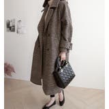 チェック柄デザイン 大きなラペルとダブルブレストが特徴的なロングコート | Bifrost | 詳細画像2 