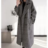 チェック柄デザイン 大きなラペルとダブルブレストが特徴的なロングコート | Bifrost | 詳細画像3 