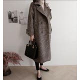 チェック柄デザイン 大きなラペルとダブルブレストが特徴的なロングコート | Bifrost | 詳細画像4 