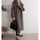 チェック柄デザイン 大きなラペルとダブルブレストが特徴的なロングコート | Bifrost | 詳細画像5 