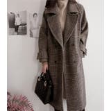 チェック柄デザイン 大きなラペルとダブルブレストが特徴的なロングコート | Bifrost | 詳細画像7 