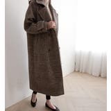 チェック柄デザイン 大きなラペルとダブルブレストが特徴的なロングコート | Bifrost | 詳細画像13 