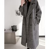 チェック柄デザイン 大きなラペルとダブルブレストが特徴的なロングコート | Bifrost | 詳細画像17 