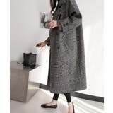 チェック柄デザイン 大きなラペルとダブルブレストが特徴的なロングコート | Bifrost | 詳細画像18 