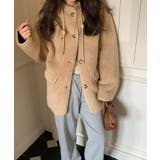 キャメル | ハイネック紐締め＆ふわふわボアジャケット | Bifrost