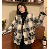 チェック柄ダブルブレスショートコート | Bifrost | 詳細画像20 