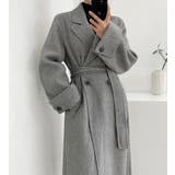 ヘリンボーン柄 ダブルブレスト ウールコート ベルト付き ロングコート | Bifrost | 詳細画像1 