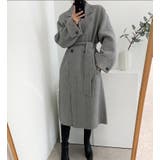 ヘリンボーン柄 ダブルブレスト ウールコート ベルト付き ロングコート | Bifrost | 詳細画像3 