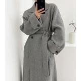 ヘリンボーン柄 ダブルブレスト ウールコート ベルト付き ロングコート | Bifrost | 詳細画像5 