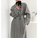 ヘリンボーン柄 ダブルブレスト ウールコート ベルト付き ロングコート | Bifrost | 詳細画像6 