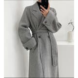 ヘリンボーン柄 ダブルブレスト ウールコート ベルト付き ロングコート | Bifrost | 詳細画像8 