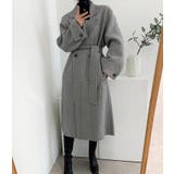 ヘリンボーン柄 ダブルブレスト ウールコート ベルト付き ロングコート | Bifrost | 詳細画像9 