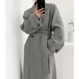 ヘリンボーン柄 ダブルブレスト ウールコート ベルト付き ロングコート | Bifrost | 詳細画像11 