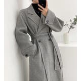 ヘリンボーン柄 ダブルブレスト ウールコート ベルト付き ロングコート | Bifrost | 詳細画像13 