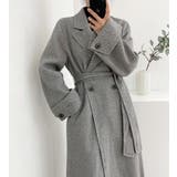 ヘリンボーン柄 ダブルブレスト ウールコート ベルト付き ロングコート | Bifrost | 詳細画像14 