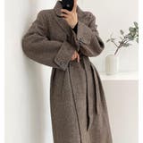 ヘリンボーン柄 ダブルブレスト ウールコート ベルト付き ロングコート | Bifrost | 詳細画像17 