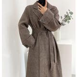 ヘリンボーン柄 ダブルブレスト ウールコート ベルト付き ロングコート | Bifrost | 詳細画像18 