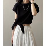 ブラック | 丸襟 ローリングスリーブ チャーム T シャツ【韓国ファッション】 | Bifrost