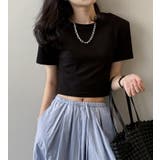ブラック | 丸襟 ショートスリーブ クロップ T シャツ【韓国ファッション】 | Bifrost
