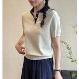 ホワイト | 子犬刺繍入りポロシャツ襟 ショート ニットセーター【韓国ファッション】 | Bifrost