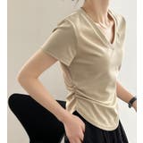 ベージュ | シンプルVネック ショートスリーブ T シャツ | Bifrost