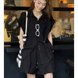 ブラック | カジュアルな ノースリーブ シャツショーツ セット | Bifrost