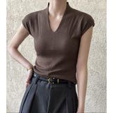 ブラウン | シンプルな V ネックのノースリーブニットトップ | Bifrost