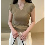 キャメル | シンプルな V ネックのノースリーブニットトップ | Bifrost