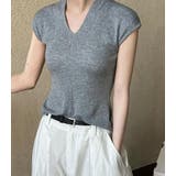 グレー | シンプルな V ネックのノースリーブニットトップ | Bifrost