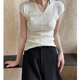 ベージュ | シンプルな V ネックのノースリーブニットトップ | Bifrost