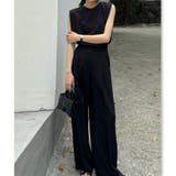 ブラック | シンプルなノースリーブトップスとワイドパンツのセットアップ | Bifrost