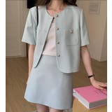 ブルー | ポケット付きショートスリーブジャケット × スカート セットアップ | Bifrost