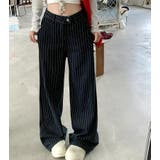 ブラック | シンプル カジュアル ストライプワイドパンツ | Bifrost