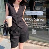 ブラック | V ネック ボタン ノースリーブベスト ショートパンツ セット | Bifrost