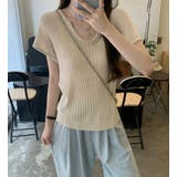 スカラップ V ネックショートスリーブ リブニットトップ | Bifrost | 詳細画像3 