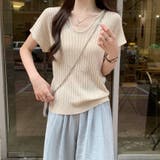 スカラップ V ネックショートスリーブ リブニットトップ | Bifrost | 詳細画像7 