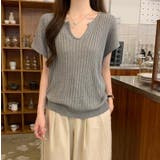スカラップ V ネックショートスリーブ リブニットトップ | Bifrost | 詳細画像10 