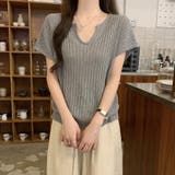 スカラップ V ネックショートスリーブ リブニットトップ | Bifrost | 詳細画像14 